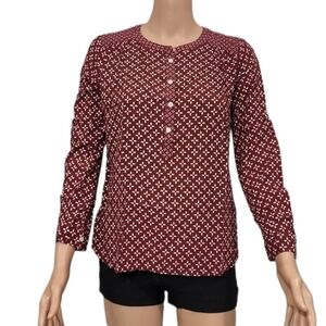 LOFT Womens XSP  Red White L/S‎ Button Front Blouse 100% Rayon